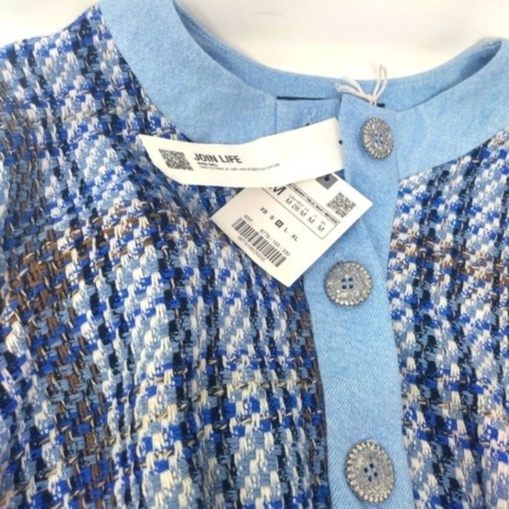 Zara Textured Combination Denim Top Size M - Picture 5 of 6